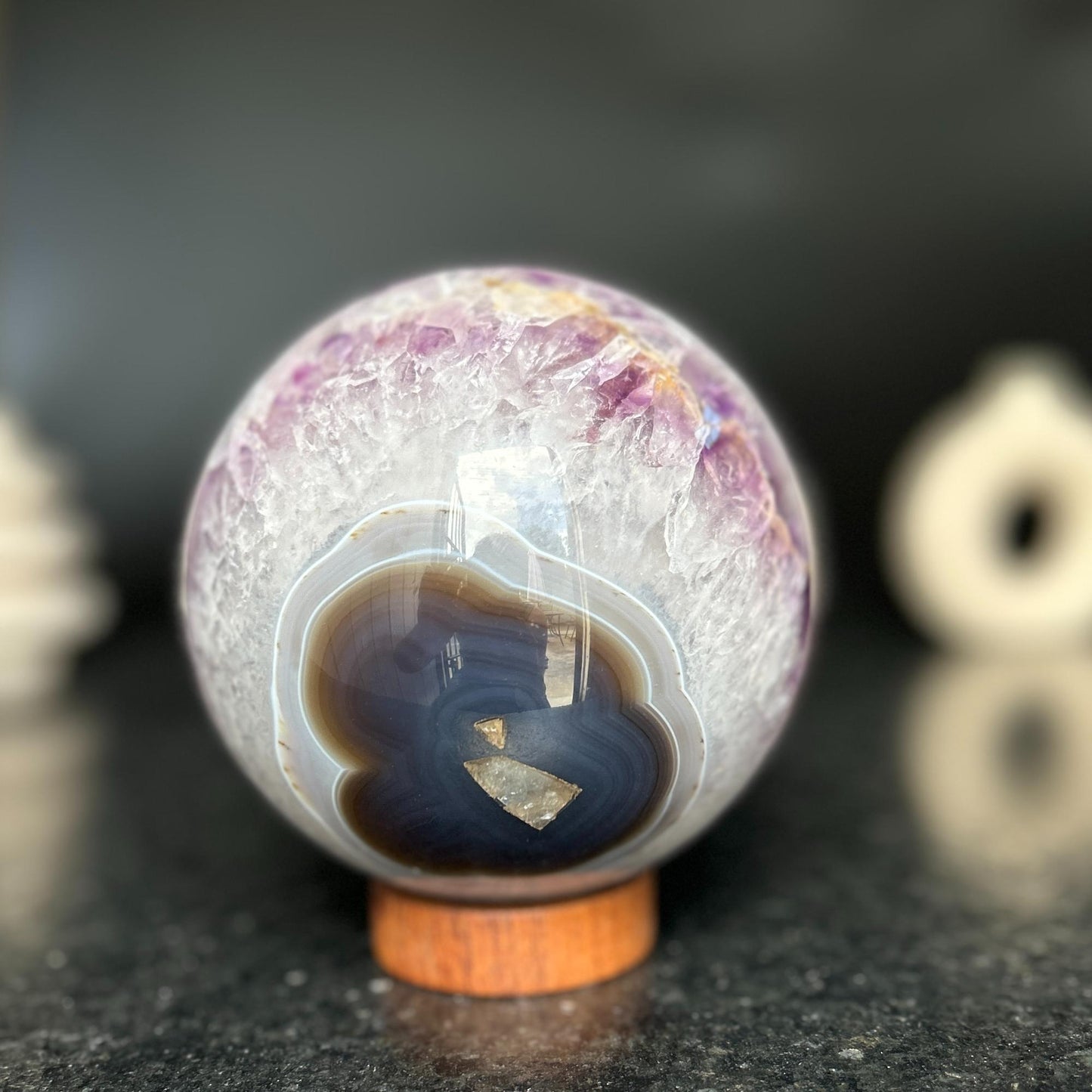 Large Amethyst geode Sphere 4.7+ lbs! , base included