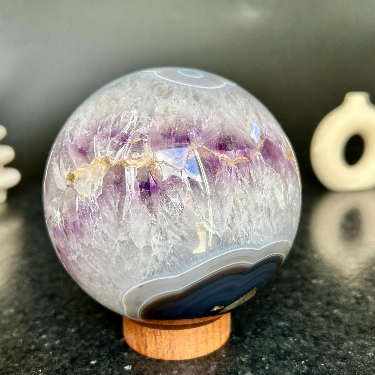 Large Amethyst geode Sphere 4.7+ lbs! , base included