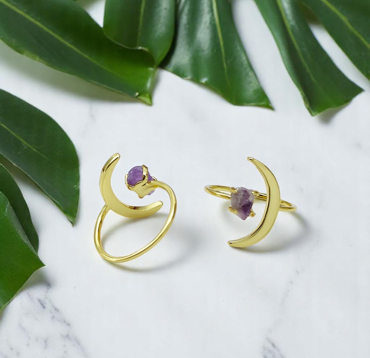 Gold Moon Amethyst Ring