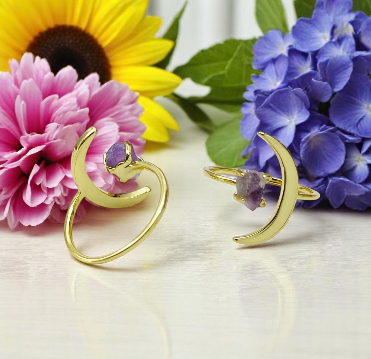 Gold Moon Amethyst Ring