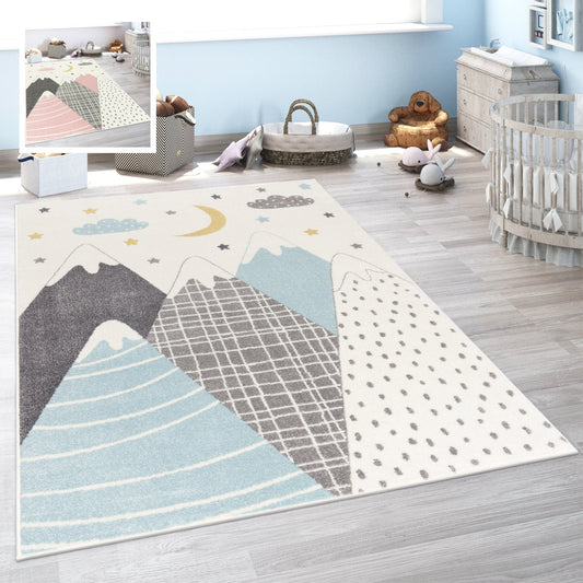 Kids Moon & Mountains Rug – Soft Polypropylene Area Rug, Kid & Pet Friendly