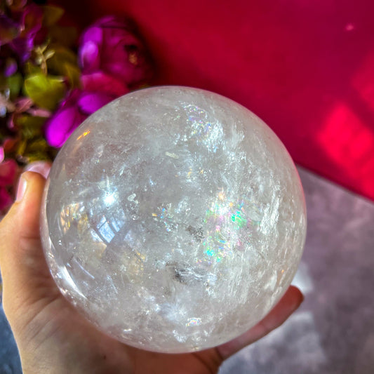 Rainbow Quartz Sphere – 4.5" Crystal Ball with Stand (1864g)