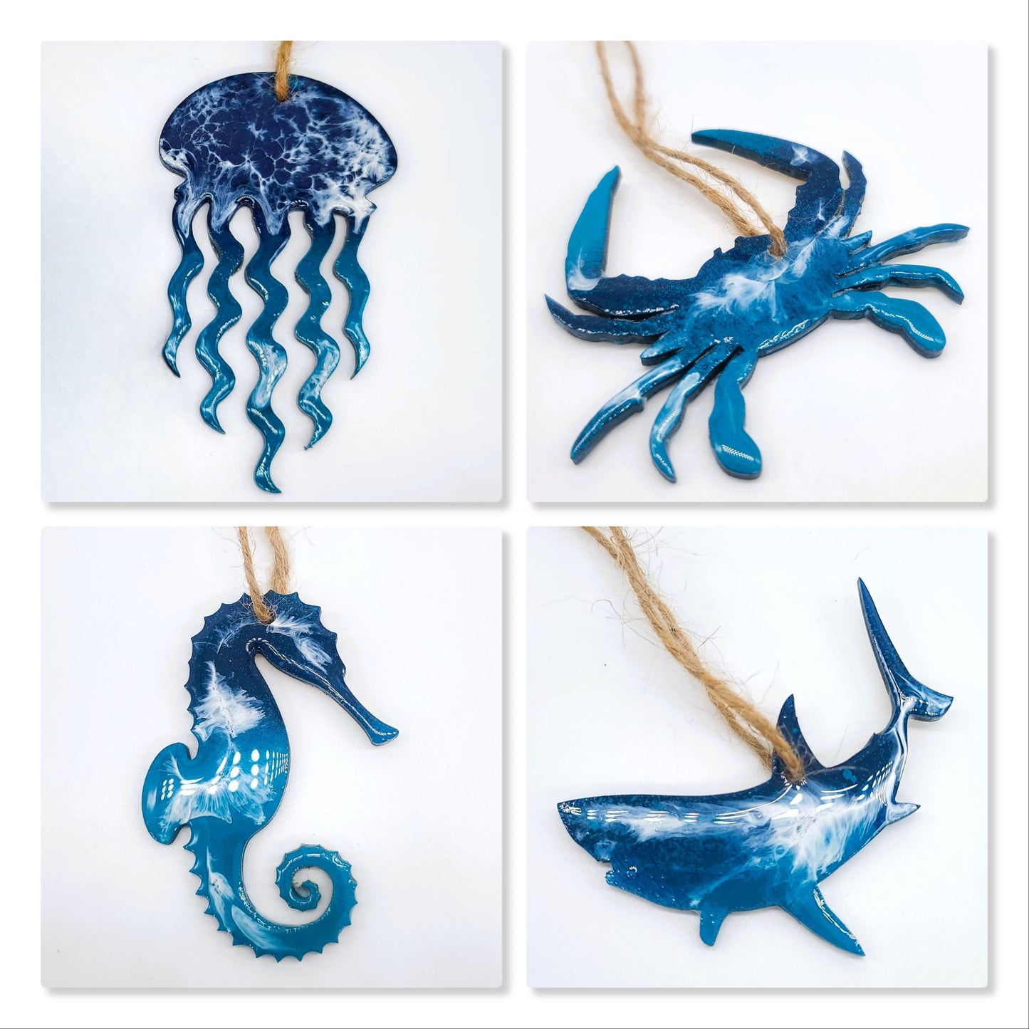 14 Resin & Wood Sealife Ornaments