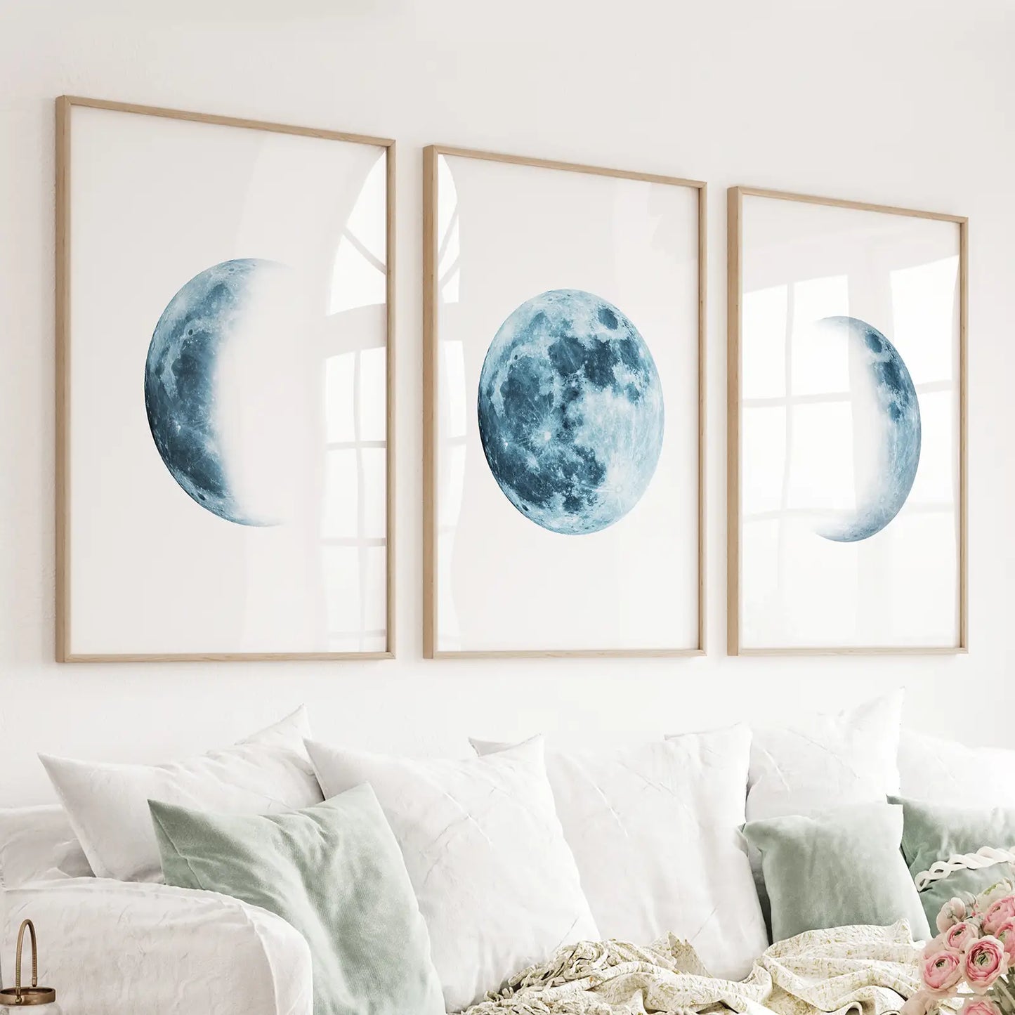 Blue Lunar Phases Wall Art Set of 3