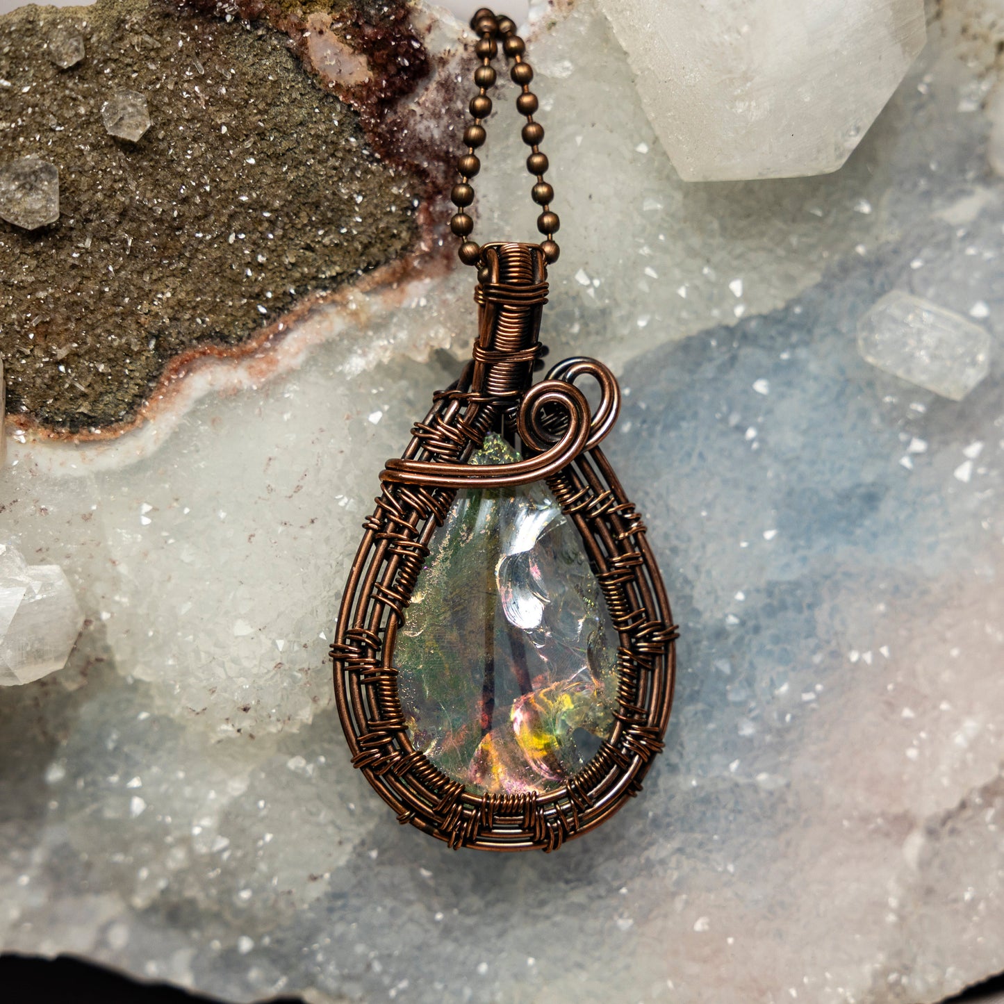Opalike Wire Wrap Crystal Pendant