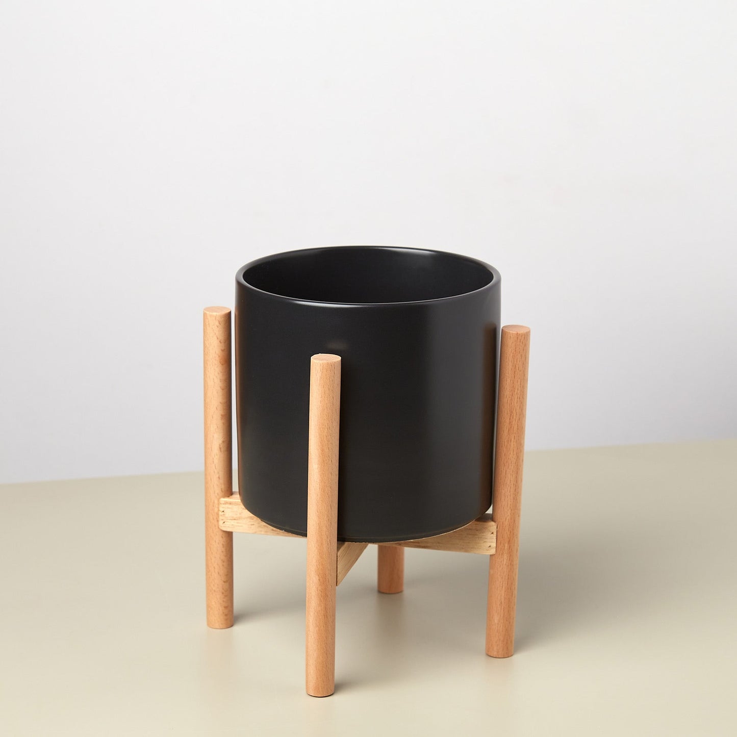 Cylinder Planter with Wood Stand - 5" Pot, multiple colors