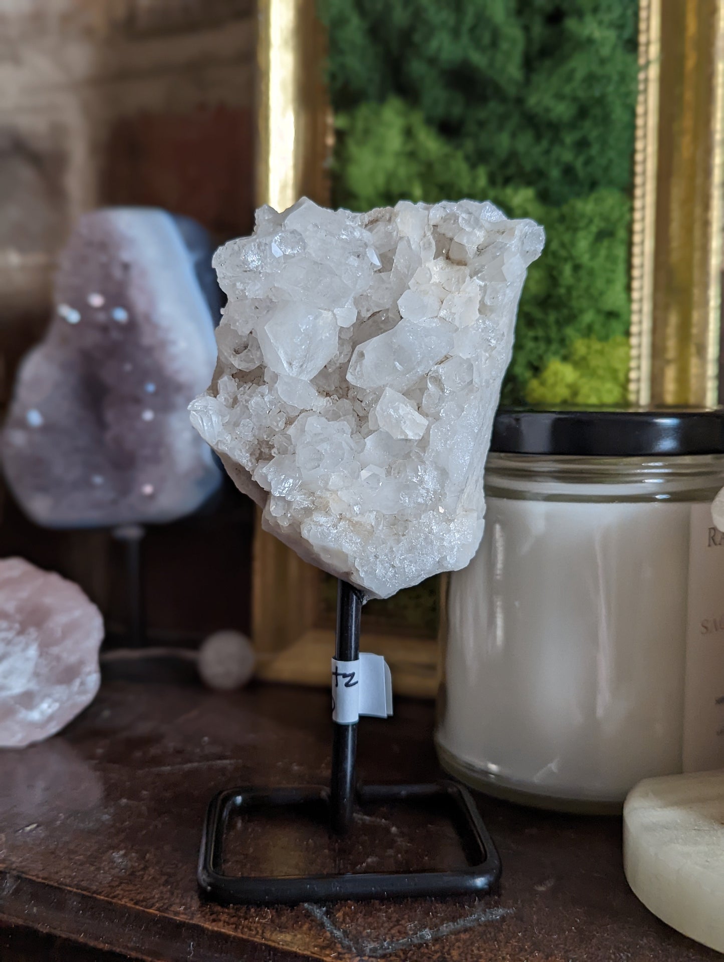 Small Raw Crystals on Metal Stand