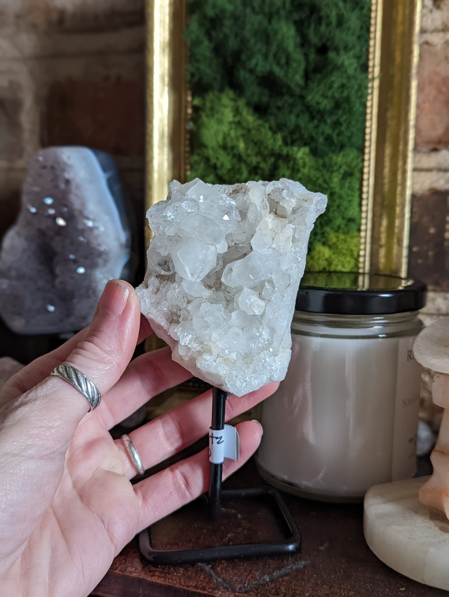 Small Raw Crystals on Metal Stand