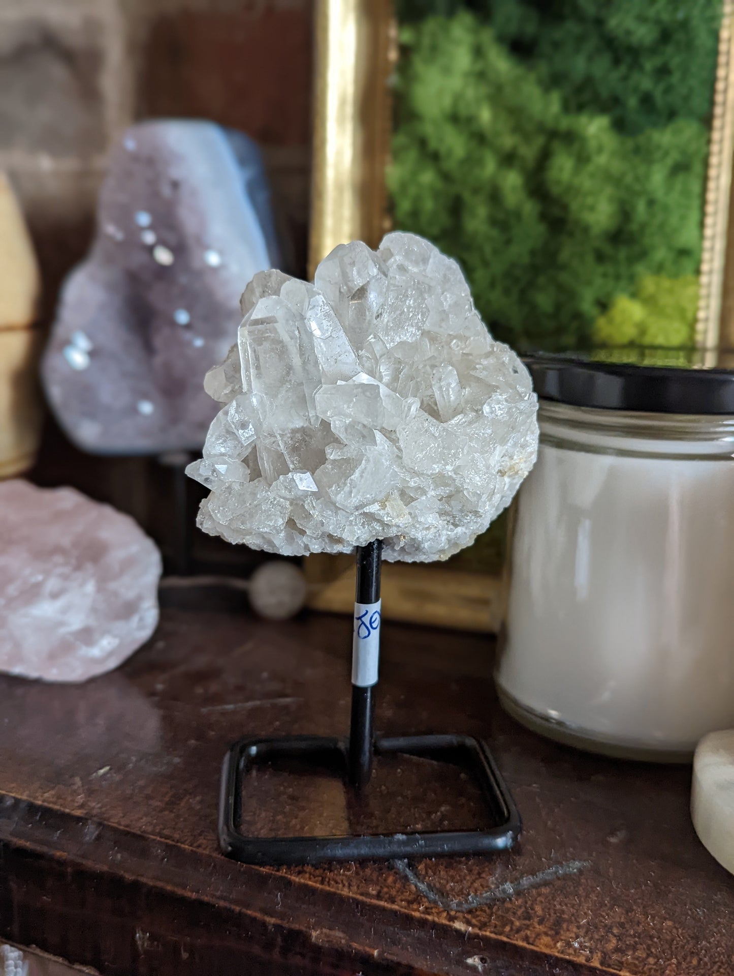 Small Raw Crystals on Metal Stand