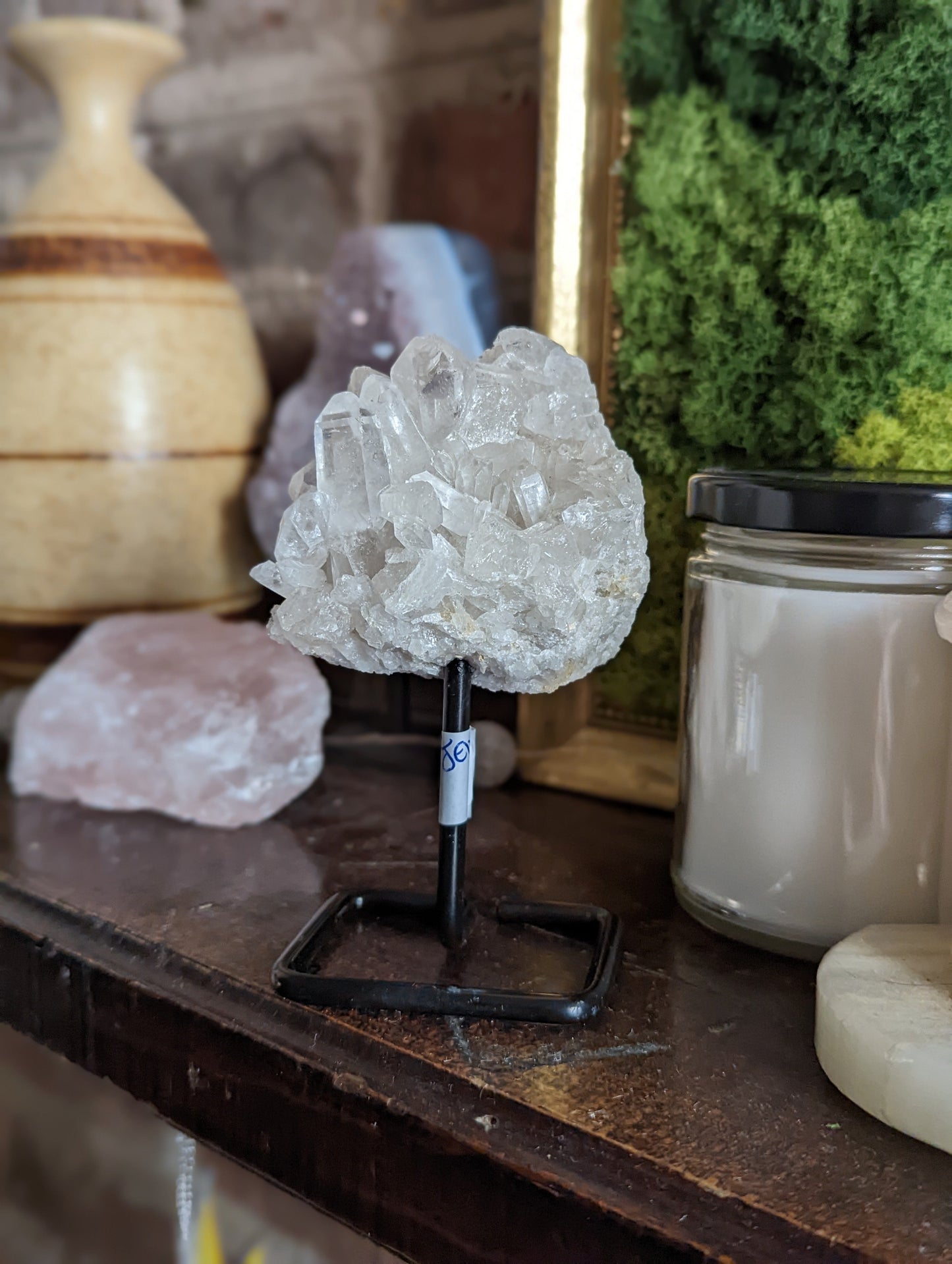 Small Raw Crystals on Metal Stand