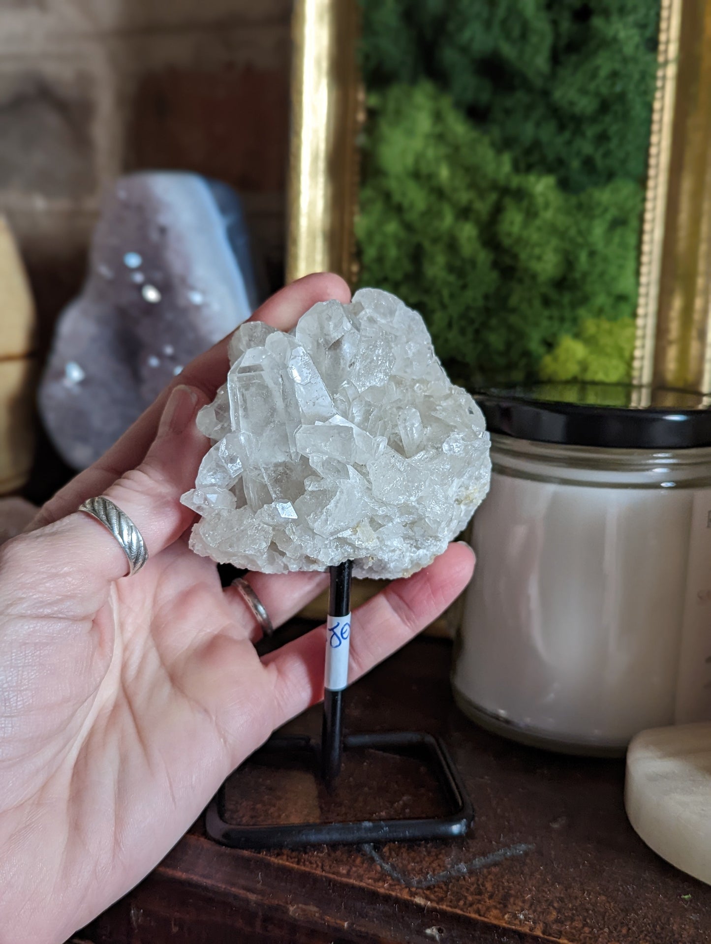 Small Raw Crystals on Metal Stand