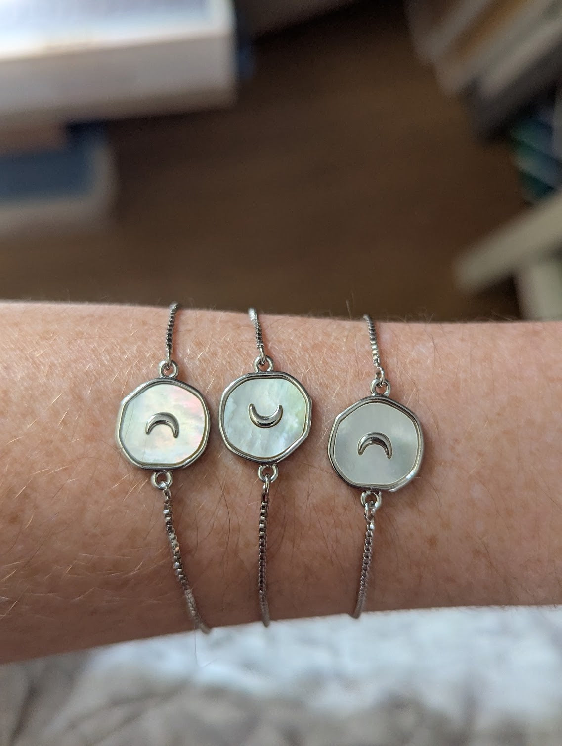 Freshwater Pearl Crescent Moon Bracelet (Silver or Gold)