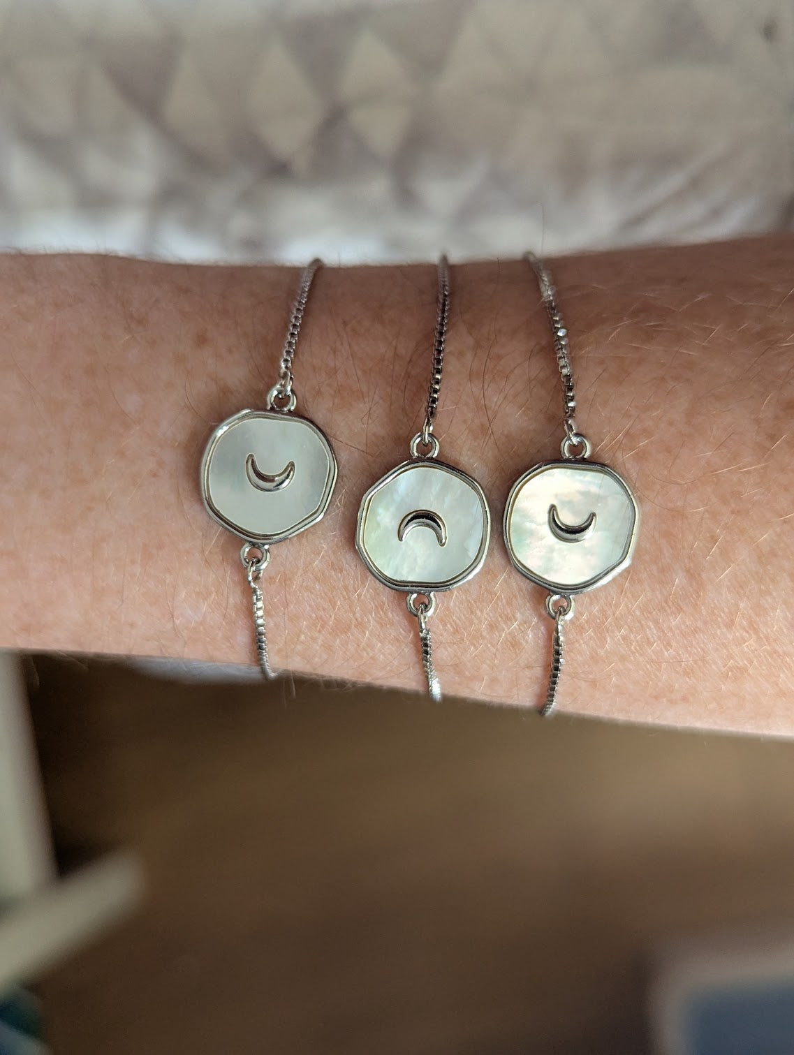 Freshwater Pearl Crescent Moon Bracelet (Silver or Gold)