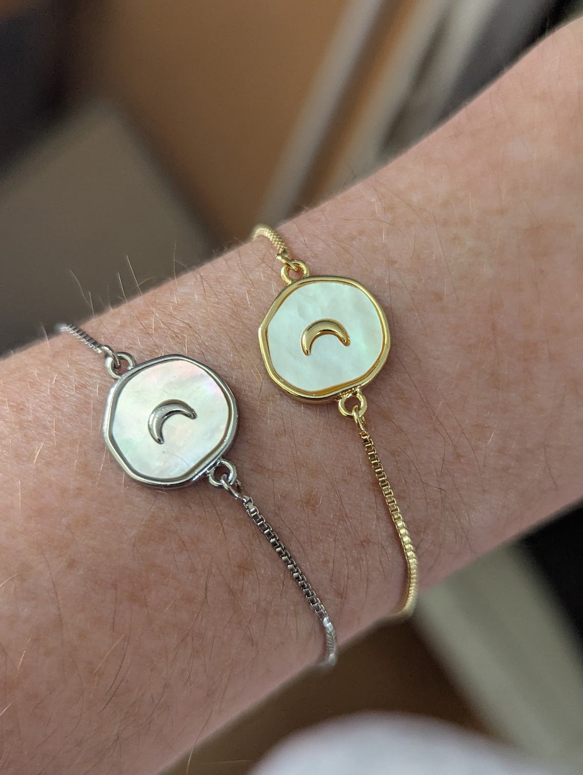 Freshwater Pearl Crescent Moon Bracelet (Silver or Gold)