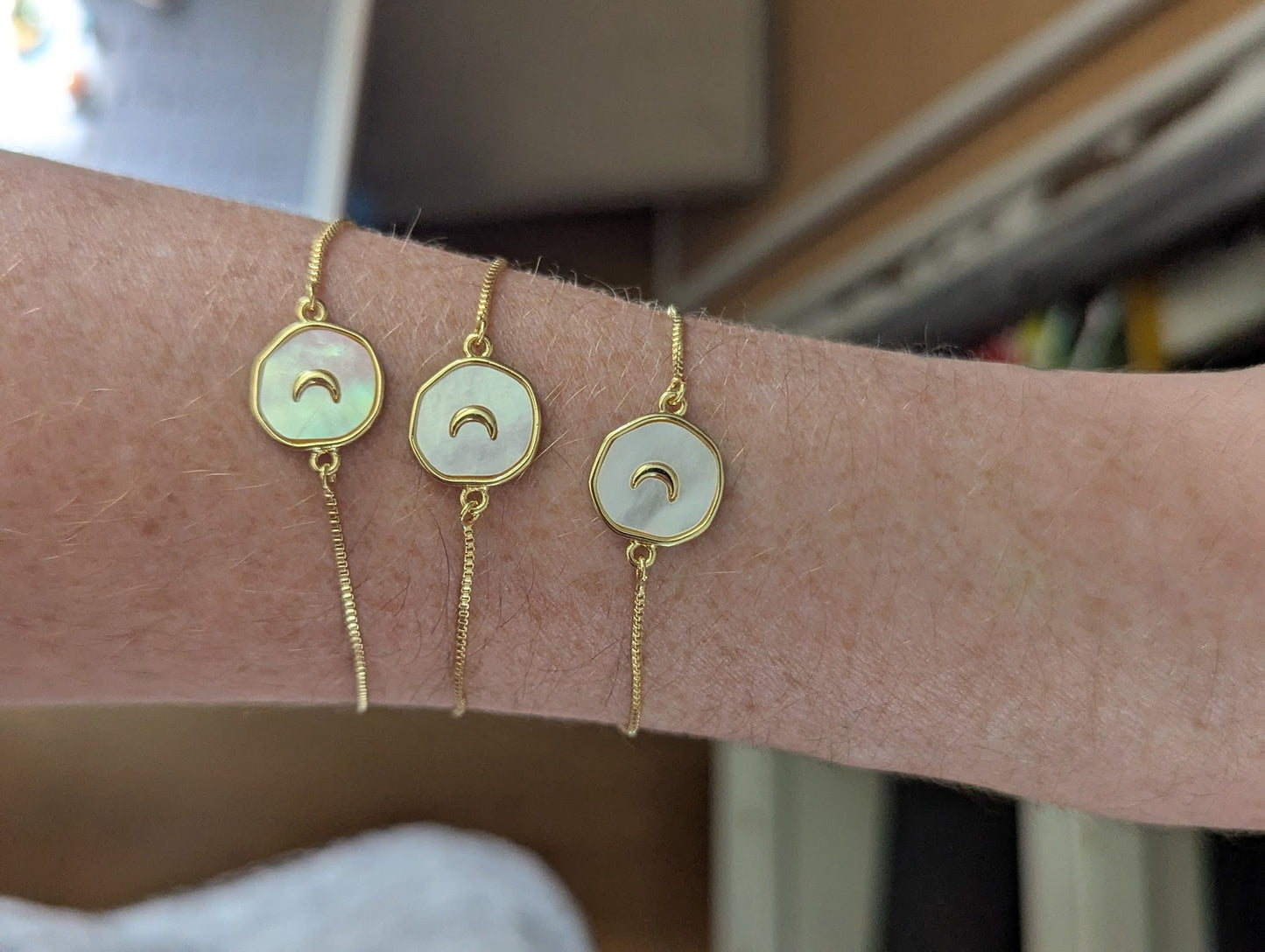 Freshwater Pearl Crescent Moon Bracelet (Silver or Gold)