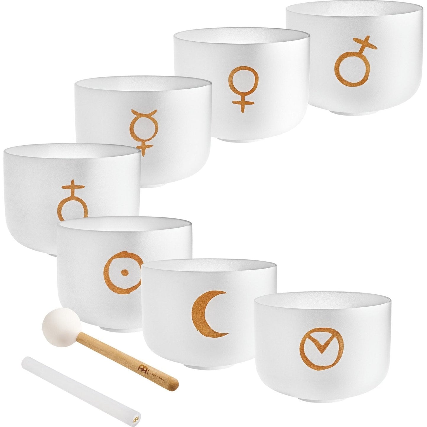 7 Planetary Crystal Singing Bowls – Cosmic Chakra Set | 12" White Frosted Quartz