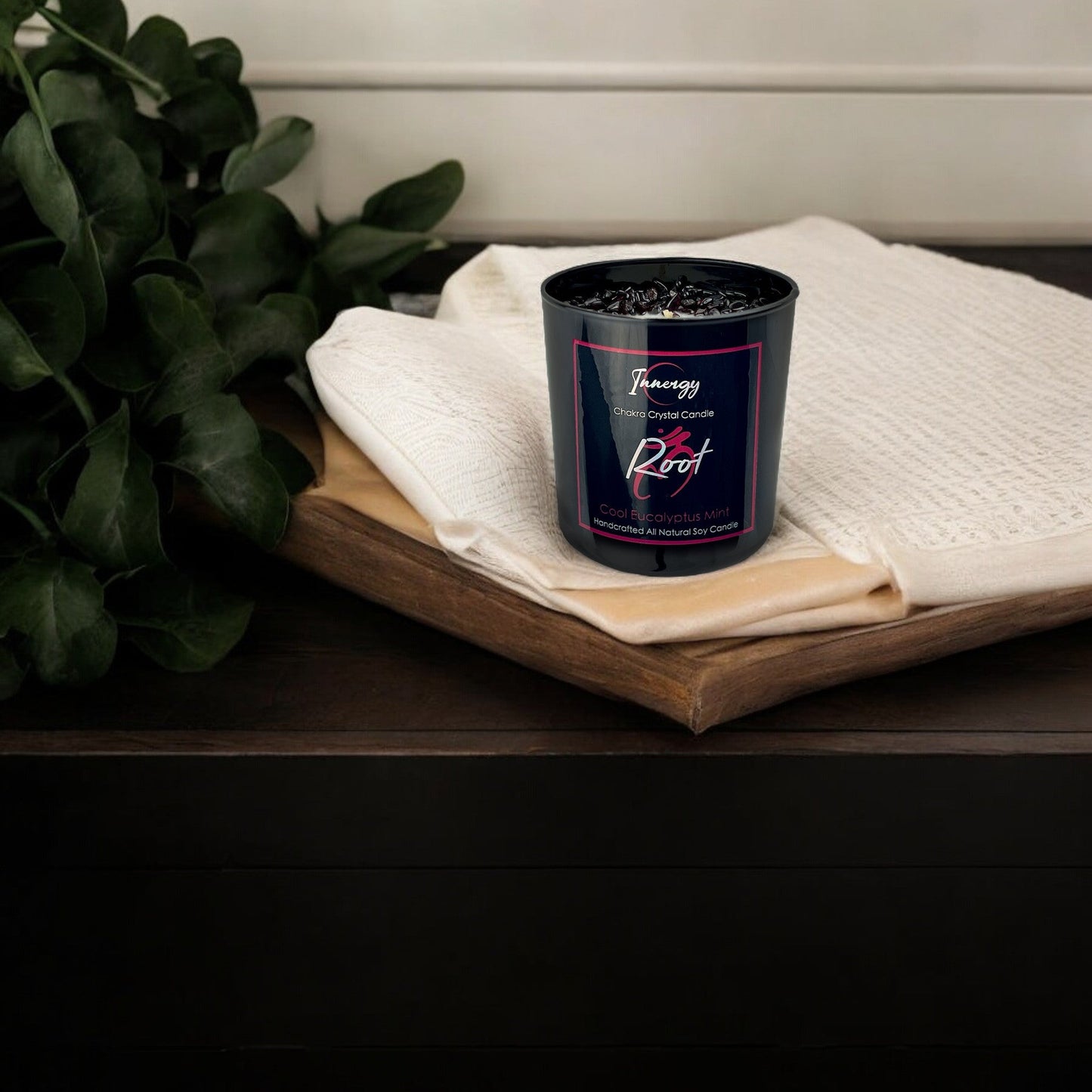 Root Chakra Crystal Candle with Garnet | Coconut-Soy Wax Candle, 9oz