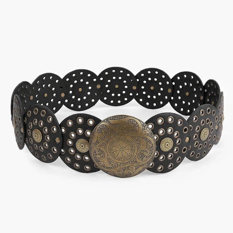 Spice Girl Y2K Harajuku Style Vintage Rivet Patchwork Design Wide Belts For Women High Street Faux Leather Waistband cinturones