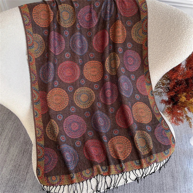 Autumn Bohemian Ethnic Paisley Cashmere Shawls Scarf for Women Warm Jacquard Pashmina Scarves Print Design Lady Foulard Stoles