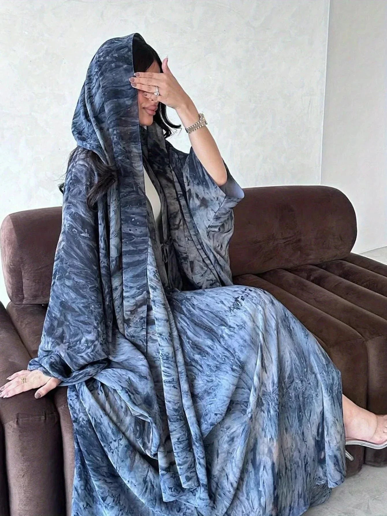 Middle Eastern Tie Dye Loose Abaya Full Sleeve Open Front Abayas Turkey Kaftan Arabian Maxi Dresses Women Jilbabs Without Hijab