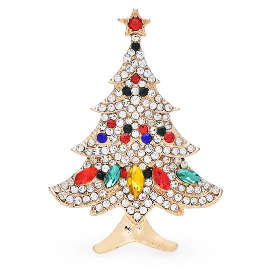 Wuli&baby Rhinestone Christmas Tree Brooch Pin Gift