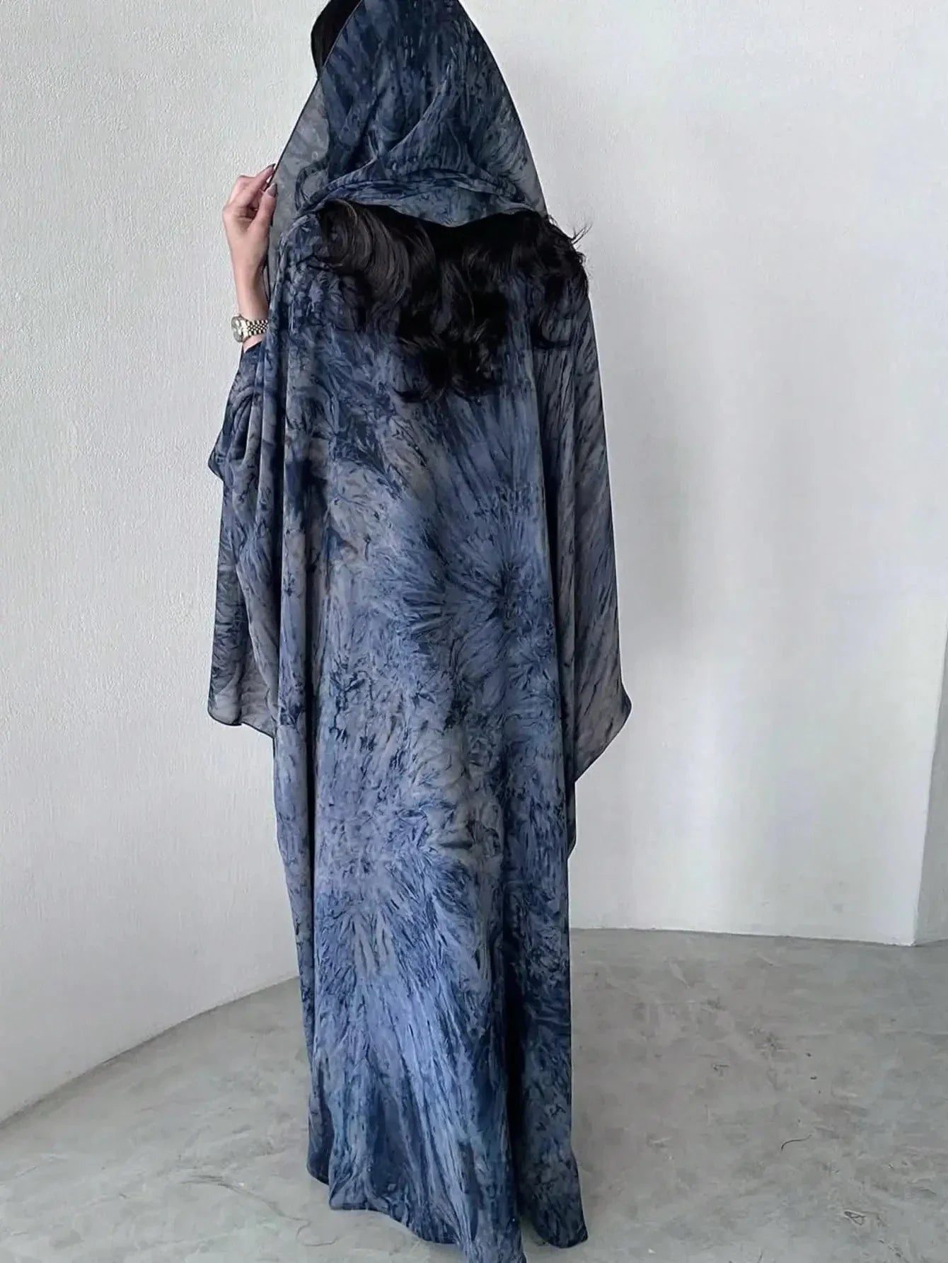 Middle Eastern Tie Dye Loose Abaya Full Sleeve Open Front Abayas Turkey Kaftan Arabian Maxi Dresses Women Jilbabs Without Hijab