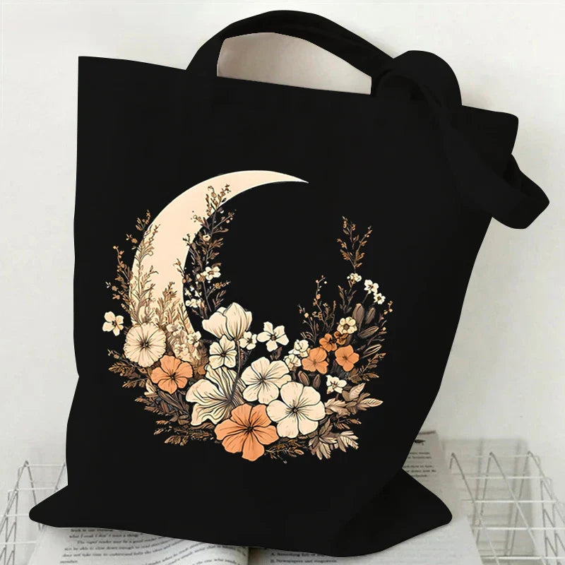 Witchy Floral Moon Tote Bags