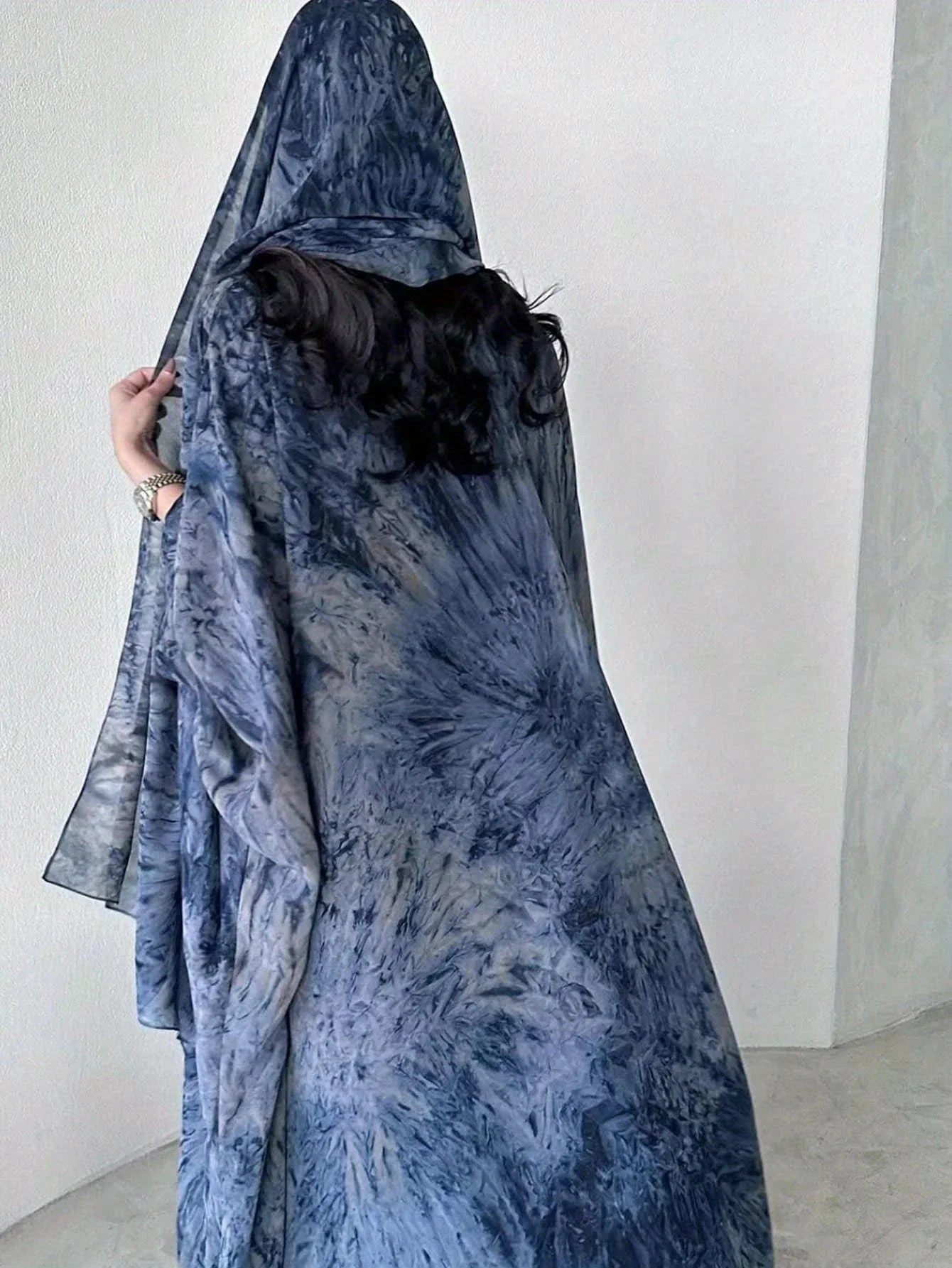 Middle Eastern Tie Dye Loose Abaya Full Sleeve Open Front Abayas Turkey Kaftan Arabian Maxi Dresses Women Jilbabs Without Hijab