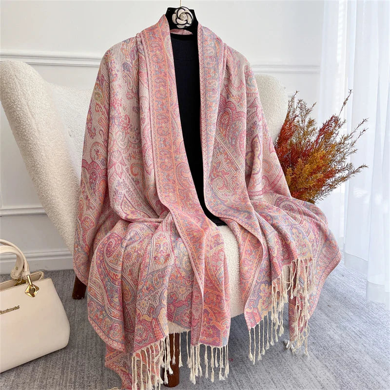 Autumn Bohemian Ethnic Paisley Cashmere Shawls Scarf for Women Warm Jacquard Pashmina Scarves Print Design Lady Foulard Stoles