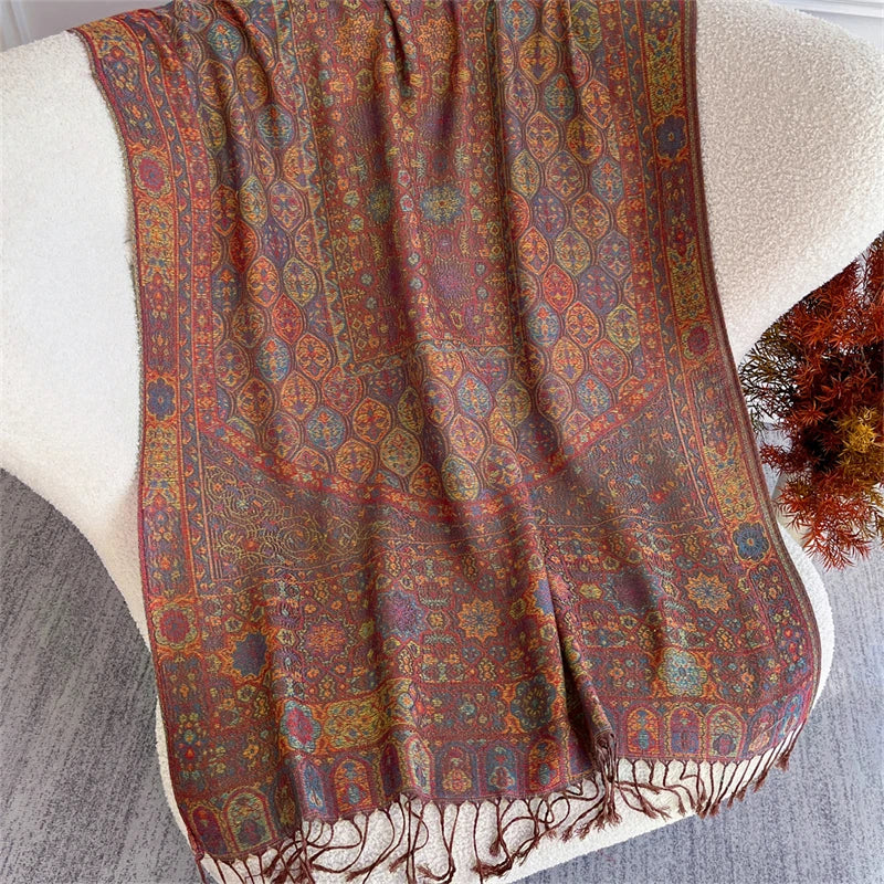 Autumn Bohemian Ethnic Paisley Cashmere Shawls Scarf for Women Warm Jacquard Pashmina Scarves Print Design Lady Foulard Stoles