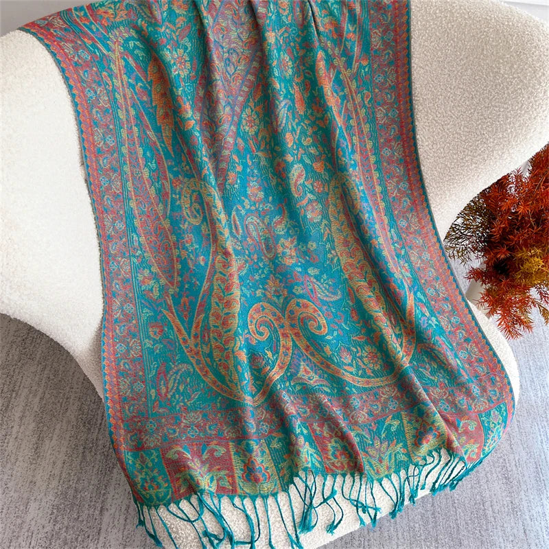 Autumn Bohemian Ethnic Paisley Cashmere Shawls Scarf for Women Warm Jacquard Pashmina Scarves Print Design Lady Foulard Stoles