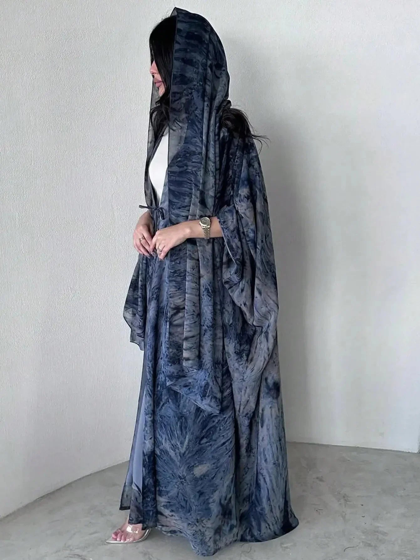 Middle Eastern Tie Dye Loose Abaya Full Sleeve Open Front Abayas Turkey Kaftan Arabian Maxi Dresses Women Jilbabs Without Hijab