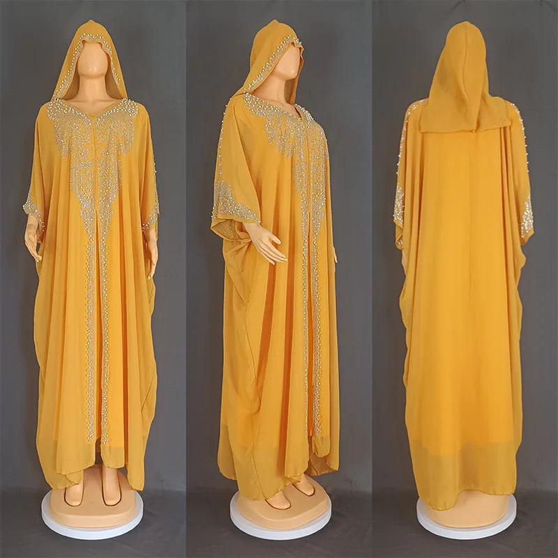 2025 Traditional Hooded Abaya African Dresses for Women Luxury Boubou Dress Africa Clothing Plus Size Dashiki Ankara Outfit Robe