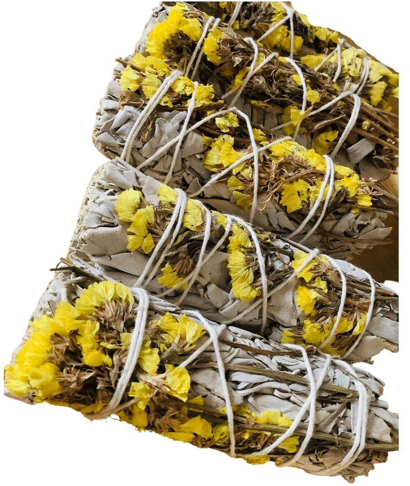White Sage & Yellow Sinuata Flower - 4" Sustainably Harvested