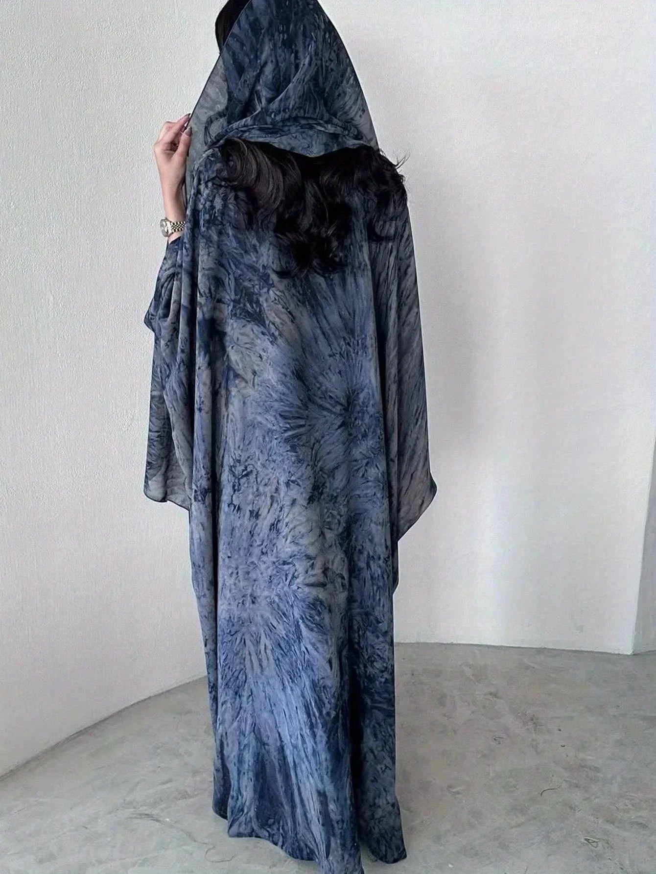 Middle Eastern Tie Dye Loose Abaya Full Sleeve Open Front Abayas Turkey Kaftan Arabian Maxi Dresses Women Jilbabs Without Hijab