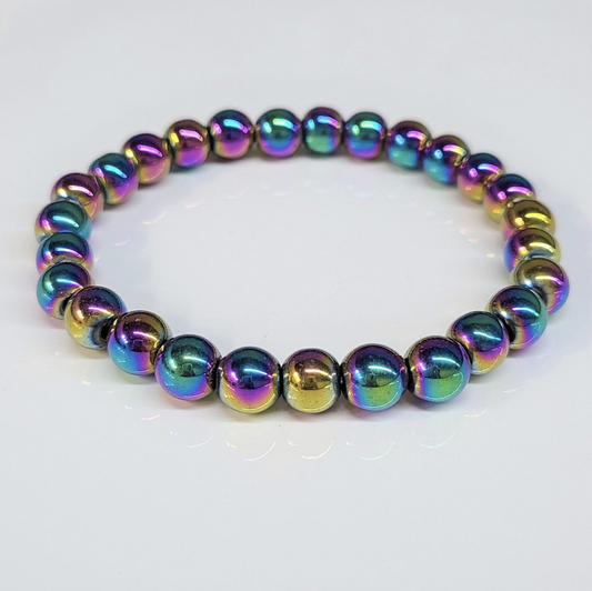 Titanium Hematite Round Bead Bracelet 8mm - Energetic Sheild