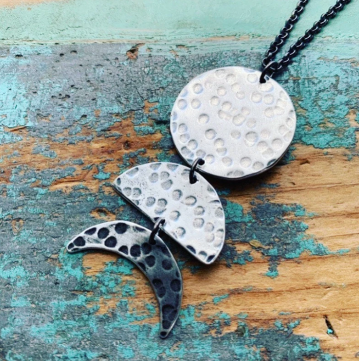 Silver Vertical Moon 3-Phase Necklace
