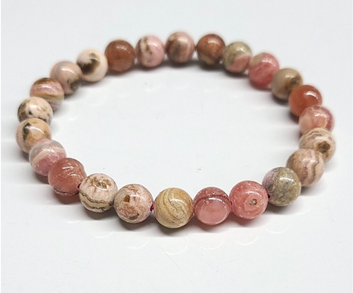 Rhodochrosite Round Bead Bracelet 8mm - Heart Awakening