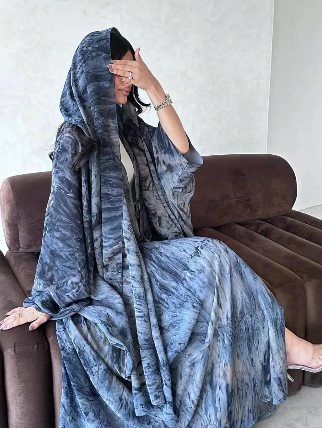 Middle Eastern Tie Dye Loose Abaya Full Sleeve Open Front Abayas Turkey Kaftan Arabian Maxi Dresses Women Jilbabs Without Hijab