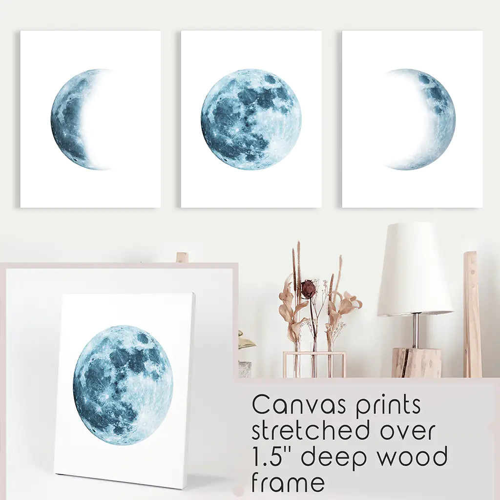 Blue Lunar Phases Wall Art Set of 3