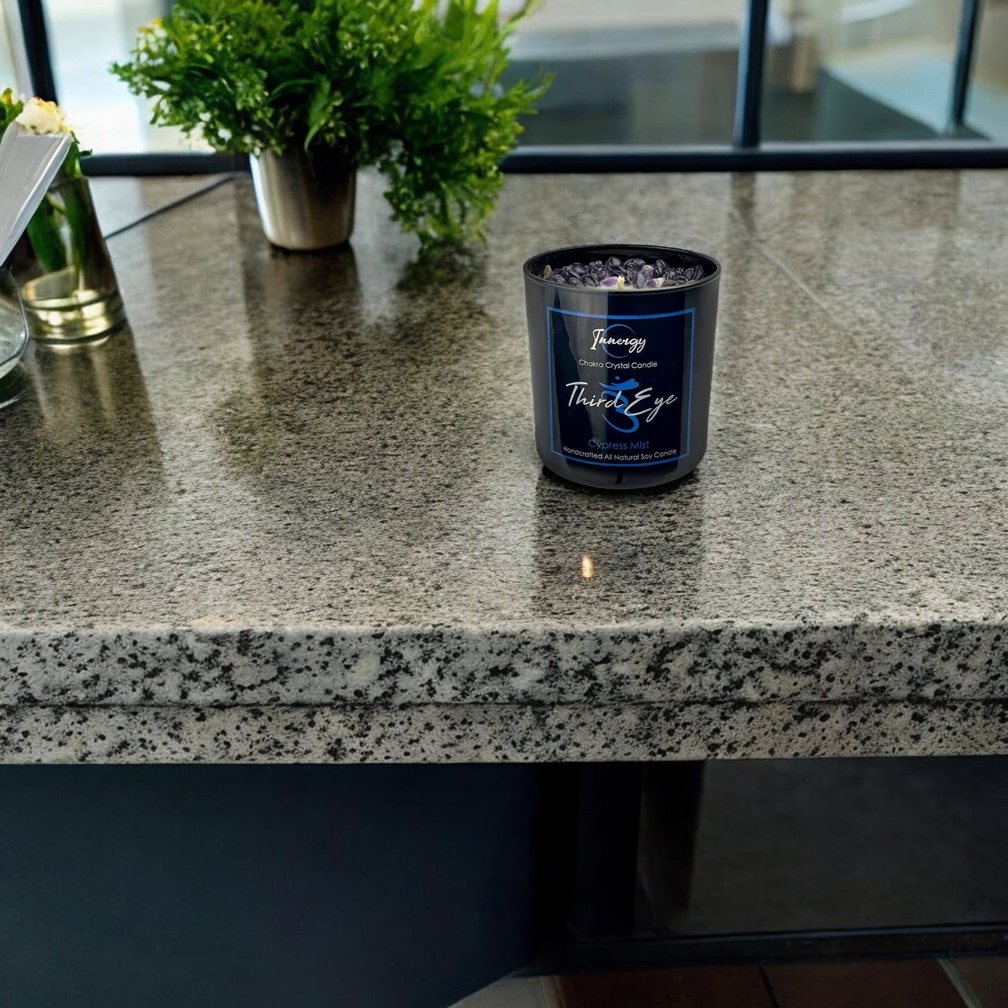 Third-Eye Chakra Crystal Candle with Kyanite | Coconut-Soy Wax Candle, 9oz