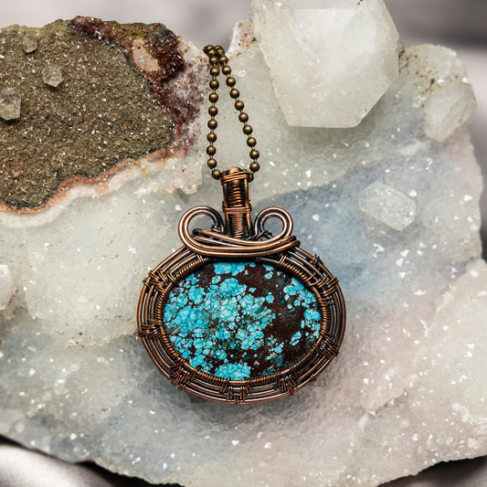 Turquoise Wire Wrap Crystal Pendant