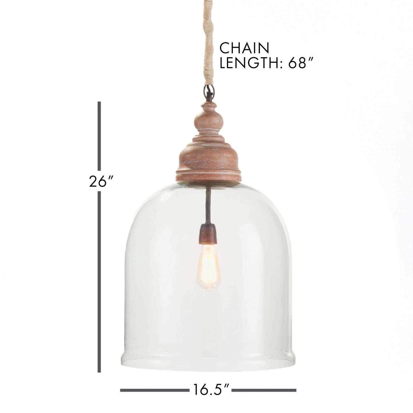 Farmhouse Glass Cloche Pendant Light with Rustic Wood Accent
