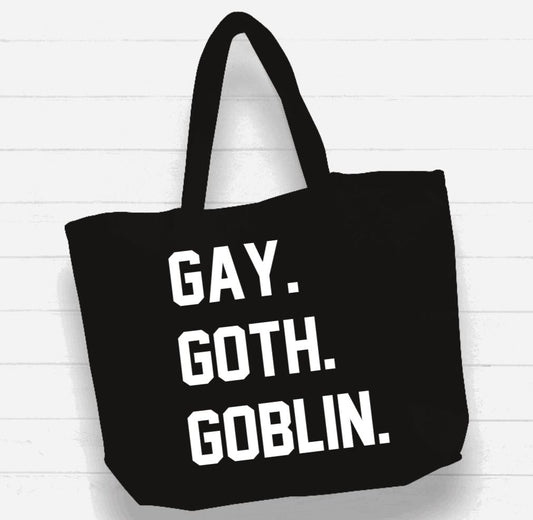 Beach Bag / XL Tote Bag - "gay. goth. goblin."
