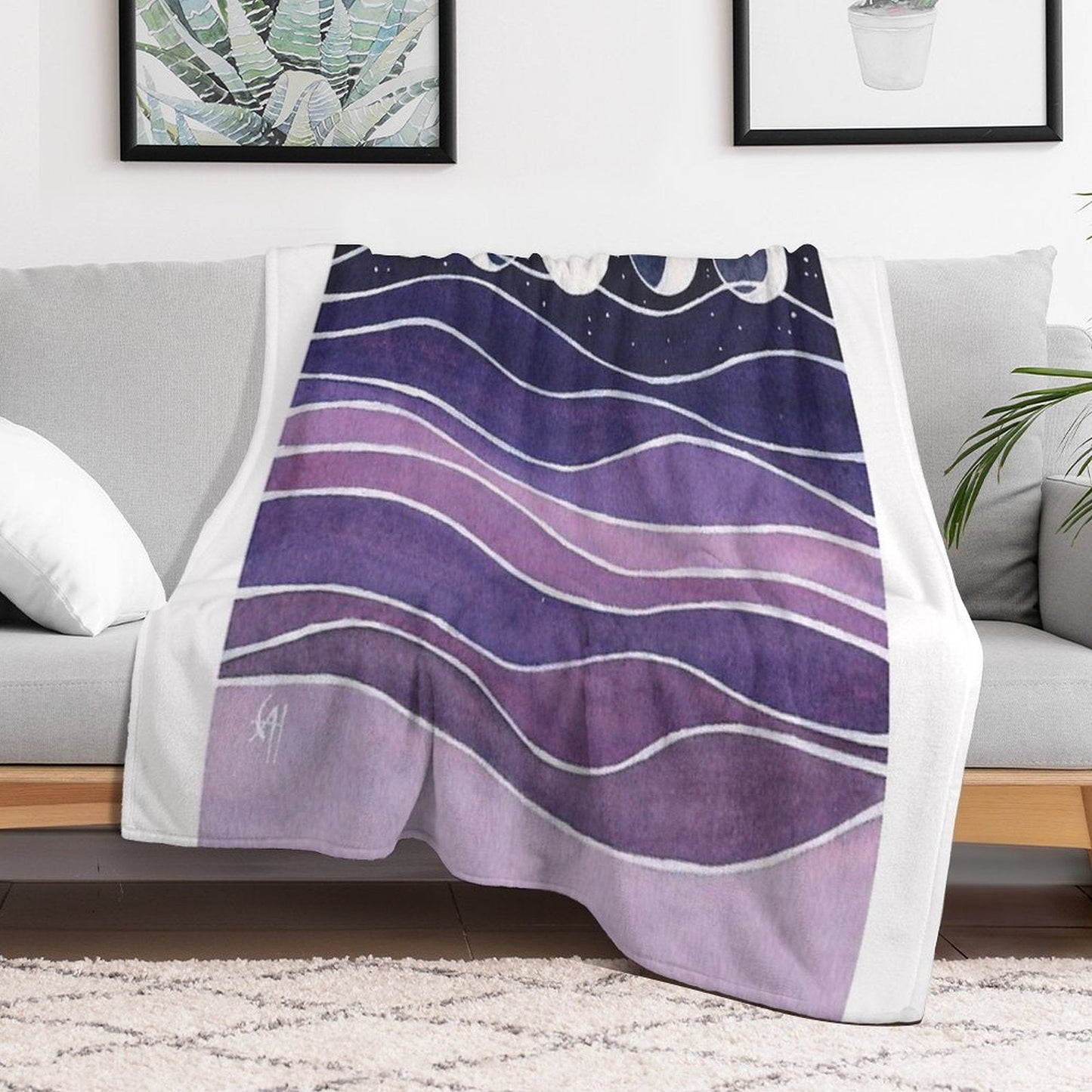 Purple Mountains & Moon Throw Blanket