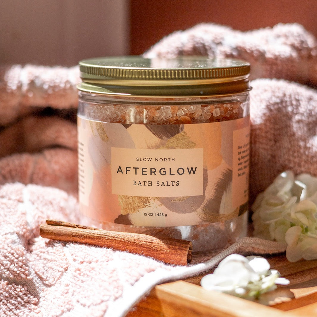 Afterglow Bath Salts (15oz) Sandalwood, Ylang Ylang, Jasmine, Geranium