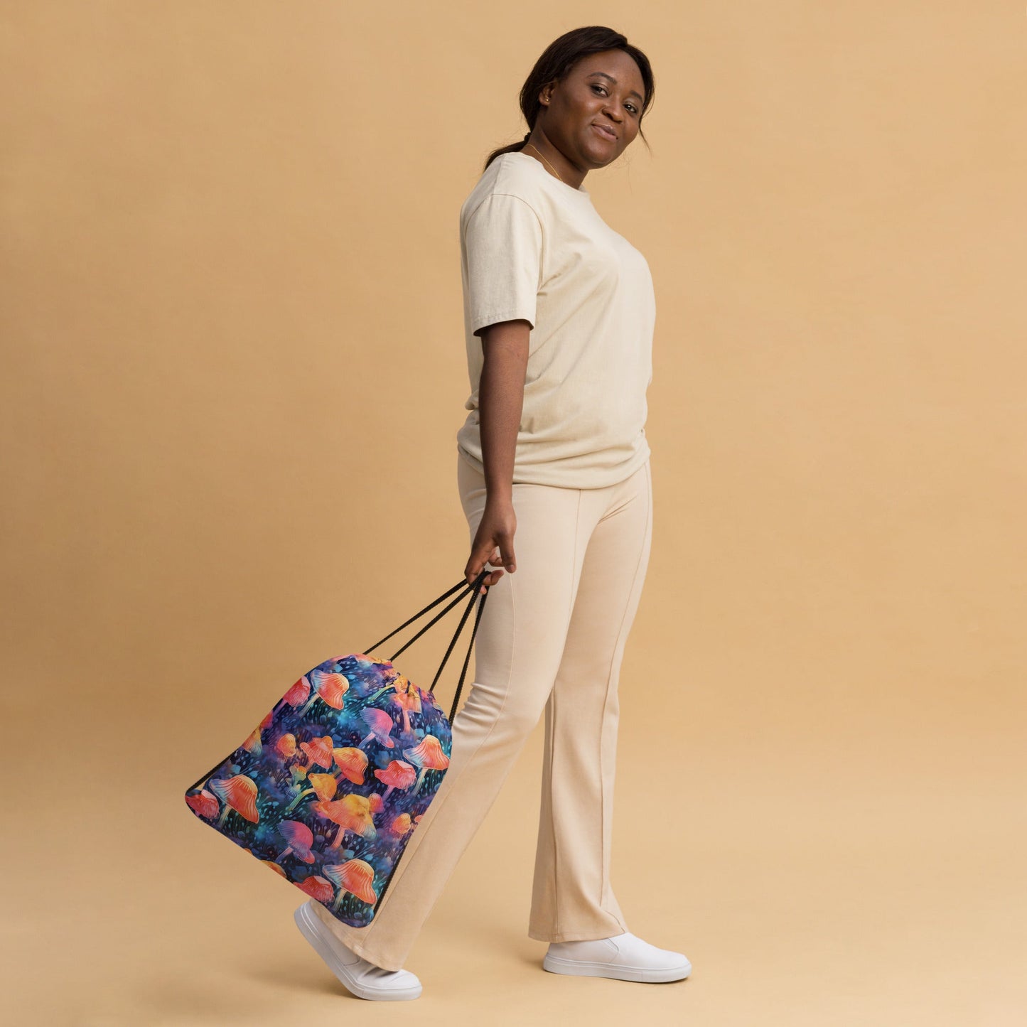 Playful Mushroom Drawstring Bag for Festivals