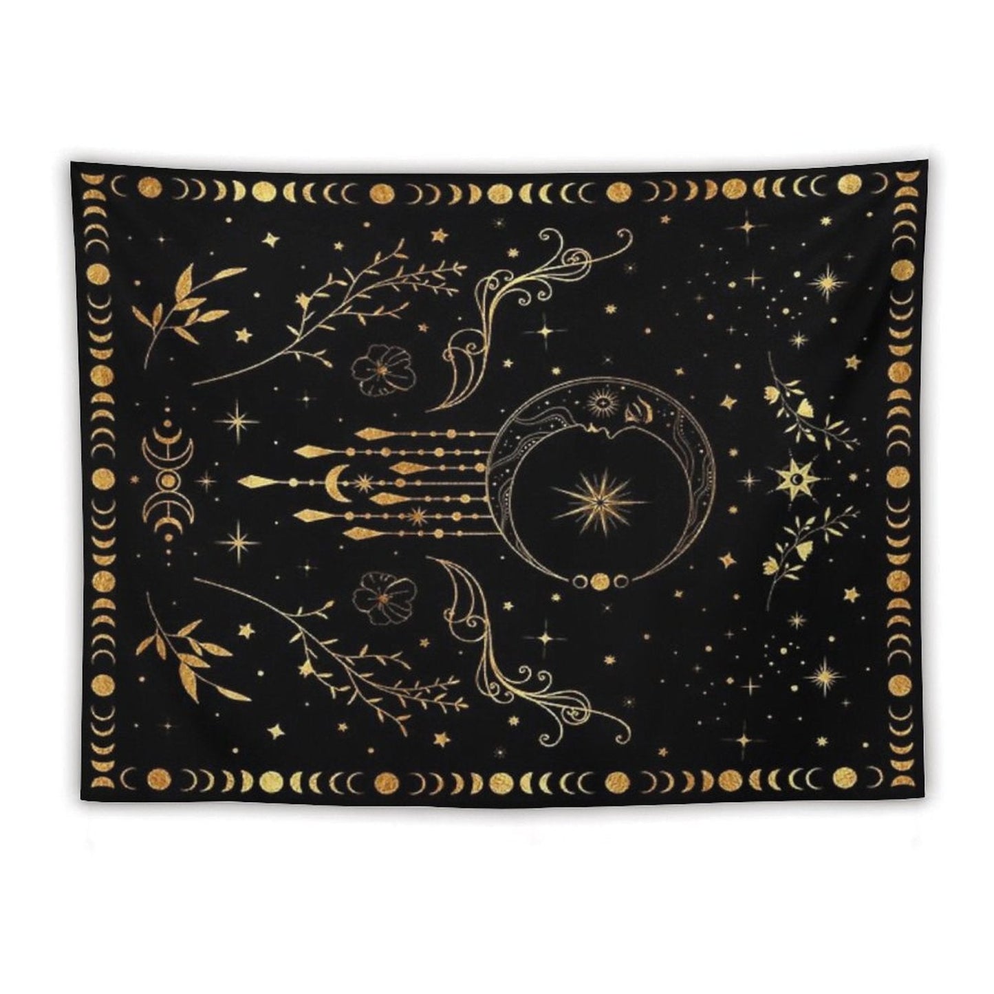 Celestial Moon with Floral Accents Tapestry