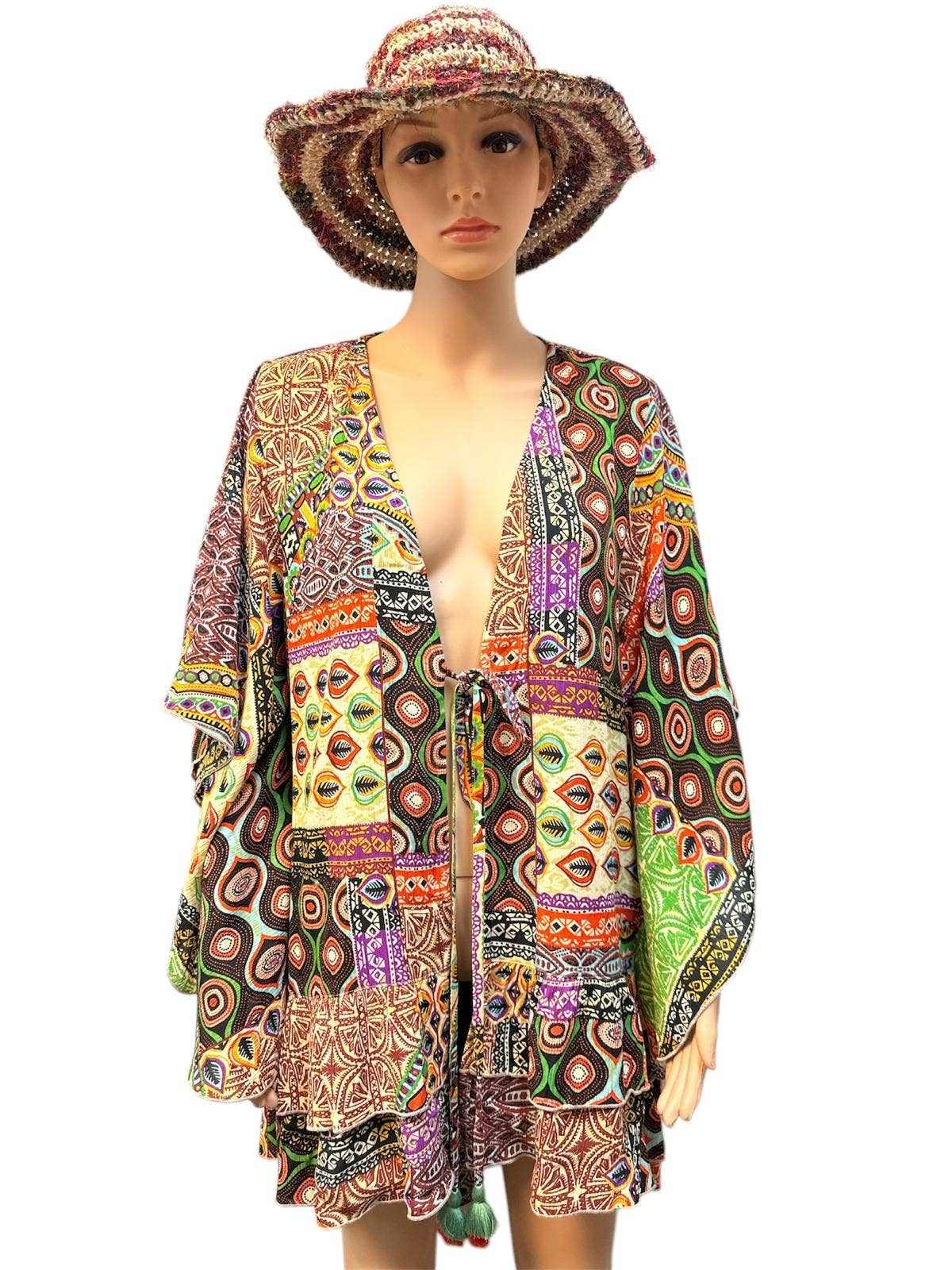 Cotton Viscose Multi Color Open Front Cardigan