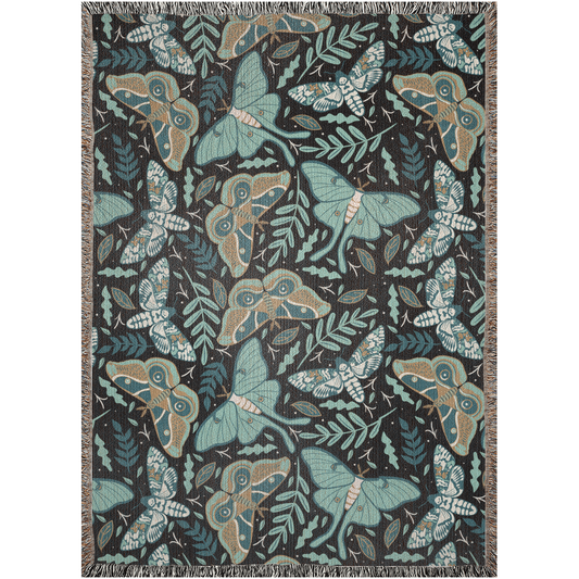 Moth Woven Blanket for her. Witchy Home Decor for moth lover. Dark academia home decor. Dark cottagecore blanket for woman. Gift for her